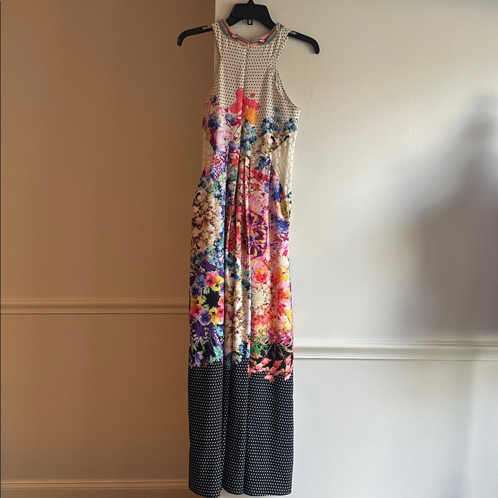 Ranna Gill Anthropologie Arnala Maxi Dress beaded lace inset floral size 2 EUC - Picture 9 of 12
